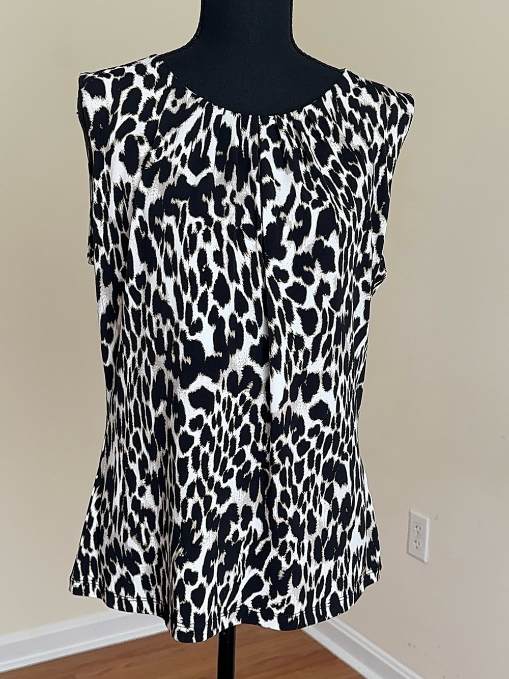 Calvin Klein Leopard Print Sleeveless Blouse Top Large Career Chic Animal - Picture 3 of 10
